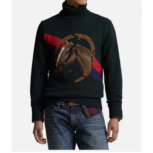 NWT Polo Ralph Lauren Horsehead Turtleneck Sweater Sz Green L Green #9M508